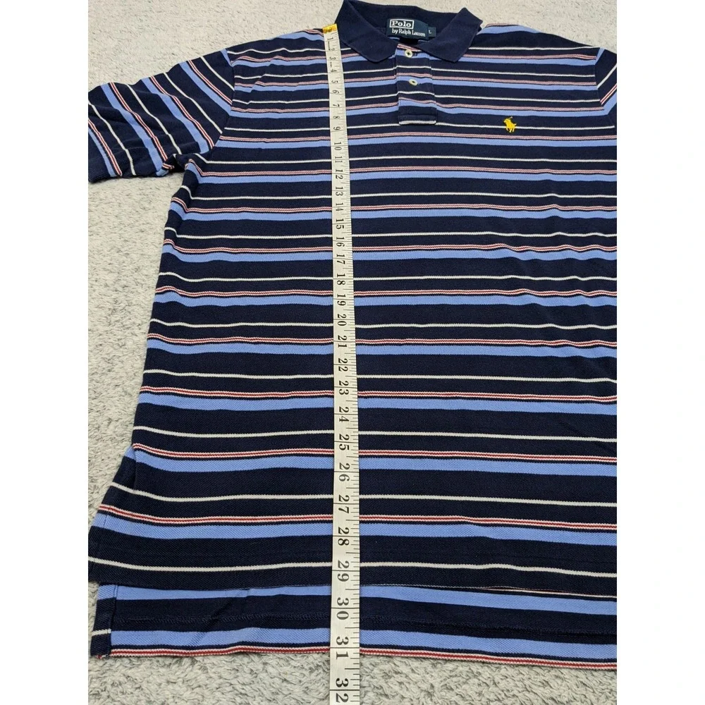 Polo Ralph Lauren Striped Polo Shirt Navy Blue Red Yellow Pony Logo Preppy Large